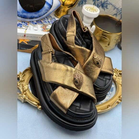 🆕 KURT GEIGER LONDON 🧿 NWOB Orson Cross Strap Sandal, Gold Bronze - Sz 38 7.5 - Picture 8 of 16